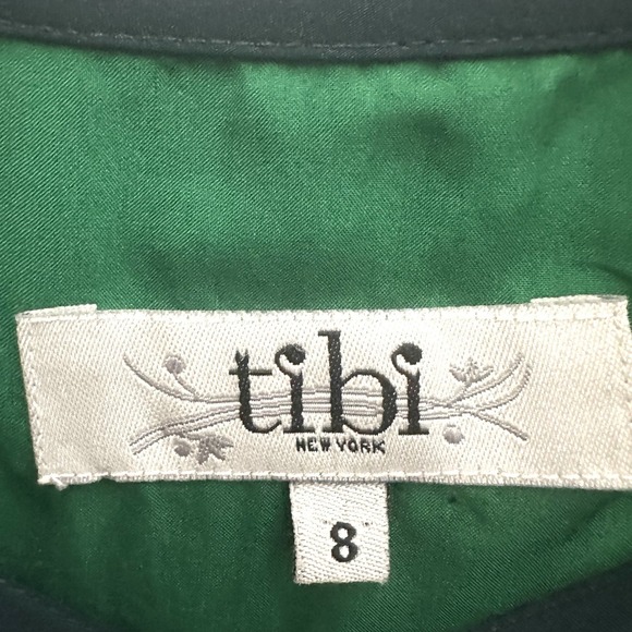 Tibi Silk Dress Sz 8 Green Geometric Floral Cut Out Arms Bateau Luxury - Picture 3 of 13